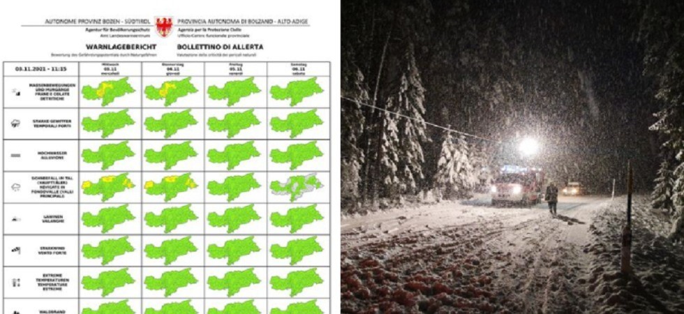 Allerta gialla per le nevicate in Alto Adige: previsti fino a 30 centimentri tra gli 800 e i 1000 metri